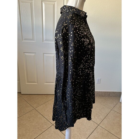 Solitaire Anthropology Black Stars Gold Roll Tab Long Sleeve Size Medium Button - Picture 2 of 16